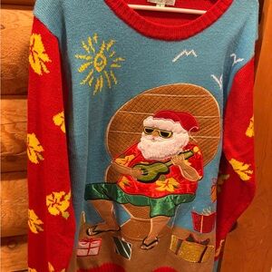 Tropical Santa Crewneck Sweater - Red and Blue